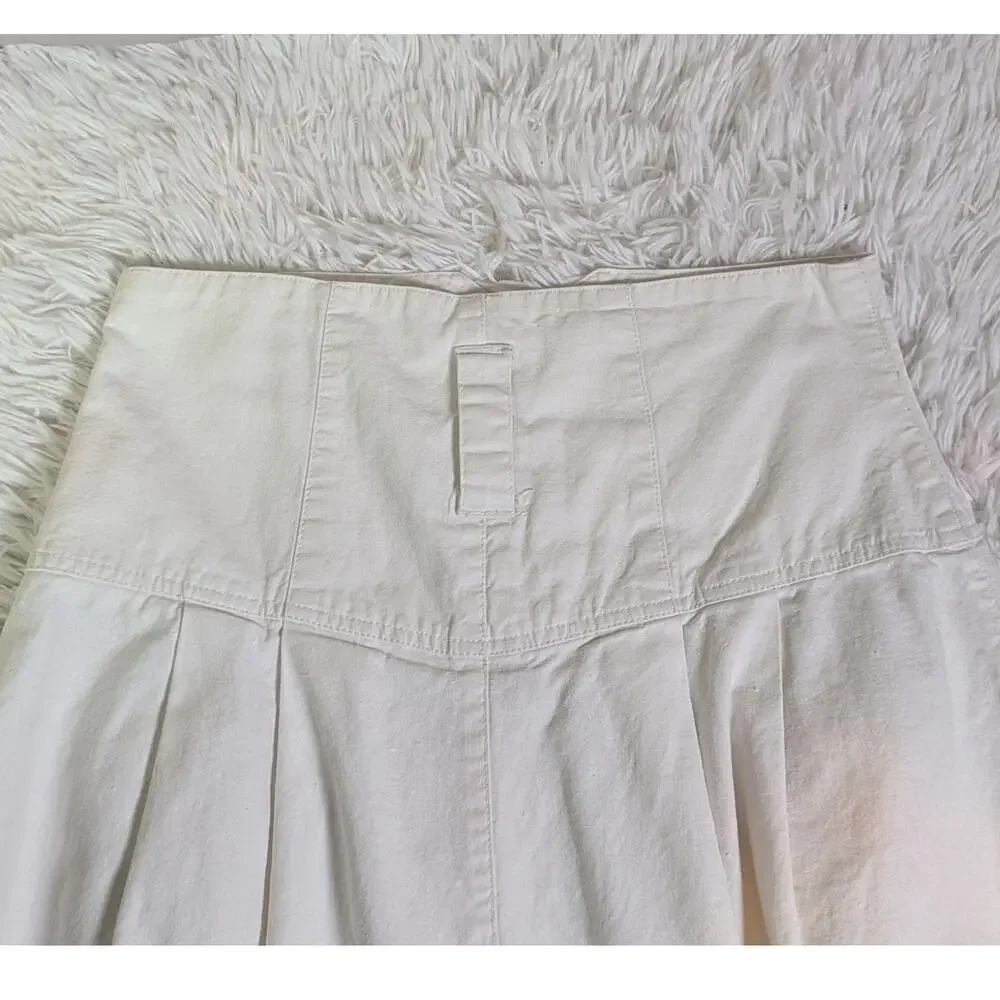Vintage 90s White Cotton High Waist Pleated Midi Skirt Corset Yoke Waist 9/10